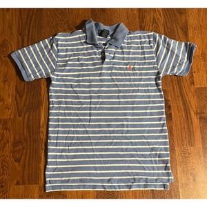 Polo Ralph Lauren Boys XL 18-20 Striped Polo Shirt Blue White Orange Pony Cotton